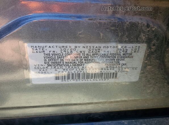 3N1CP5CV4LL563527 2020 NISSAN KICKS Gray Շարժիչի բաժամունքի տեսք