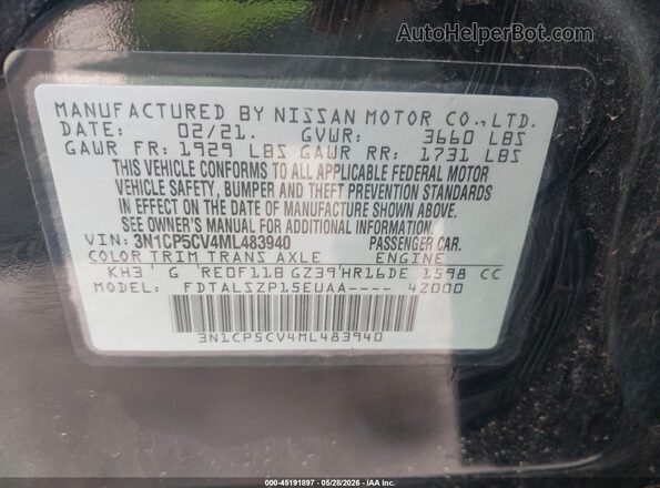 3N1CP5CV4ML483940 2021 NISSAN KICKS Black Engine compartment view