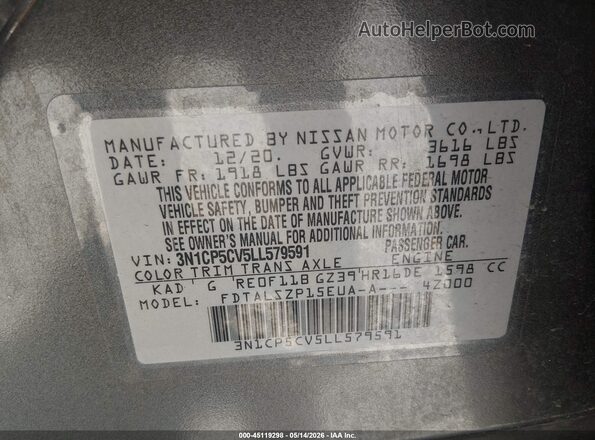 3N1CP5CV5LL579591 2020 NISSAN KICKS Gray Շարժիչի բաժամունքի տեսք