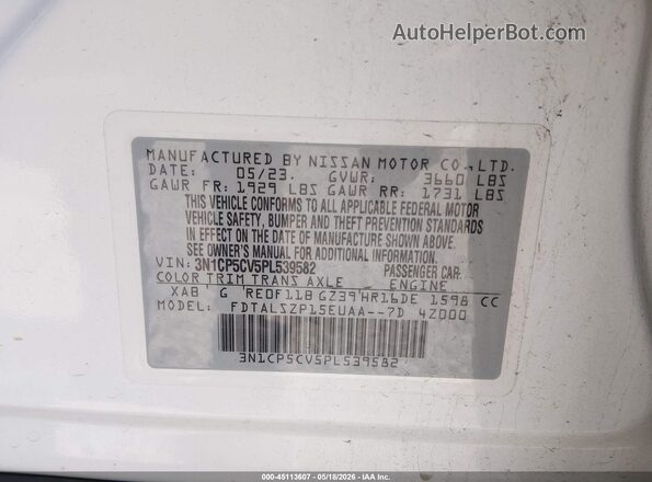 3N1CP5CV5PL539582 2023 NISSAN KICKS White Engine compartment view