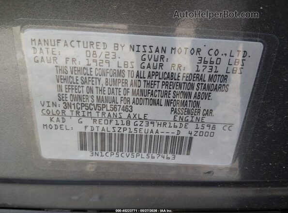 3N1CP5CV5PL567463 2023 NISSAN KICKS Gray Widok komory silnika