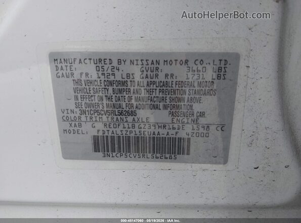 3N1CP5CV5RL562685 2024 NISSAN KICKS White Вид підкапотного простору