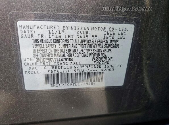 3N1CP5CV7LL479184 2020 NISSAN KICKS Gray VIN კოდის სტიკერის ხედი