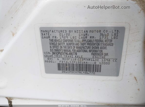 3N1CP5CV7NL486770 2022 NISSAN KICKS Белый Вид подкапотного пространства