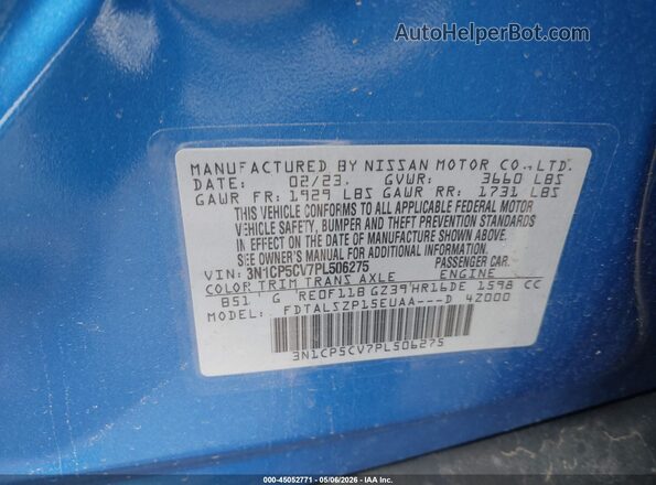 3N1CP5CV7PL506275 2023 NISSAN KICKS Синий Вид подкапотного пространства