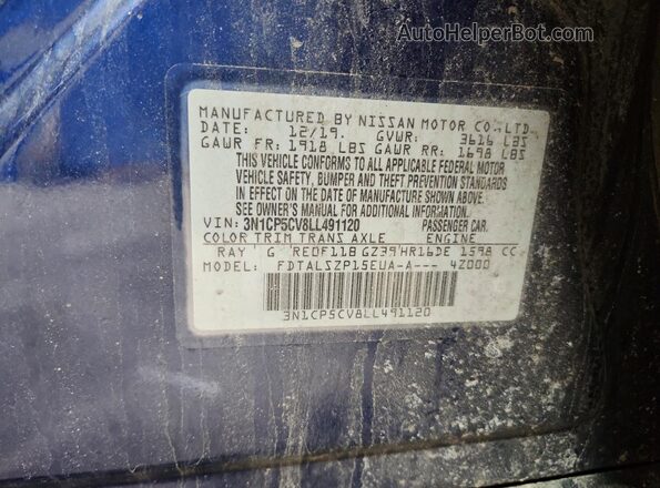 3N1CP5CV8LL491120 2020 NISSAN KICKS Blue 