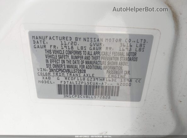 3N1CP5CV8LL572828 2020 NISSAN KICKS White Շարժիչի բաժամունքի տեսք
