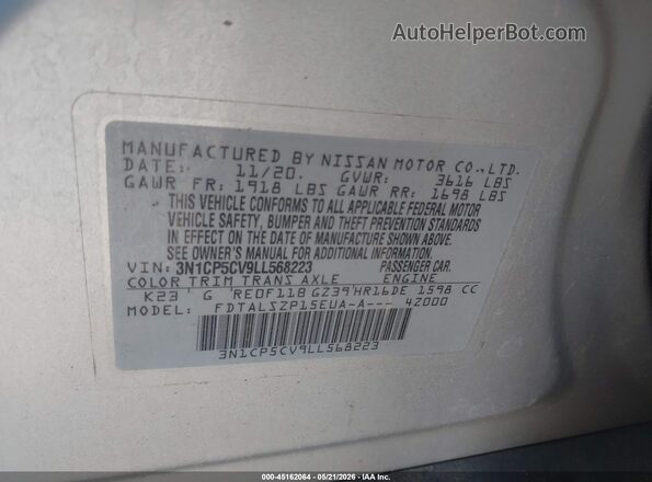 3N1CP5CV9LL568223 2020 NISSAN KICKS Silver Vista del compartimento del motor