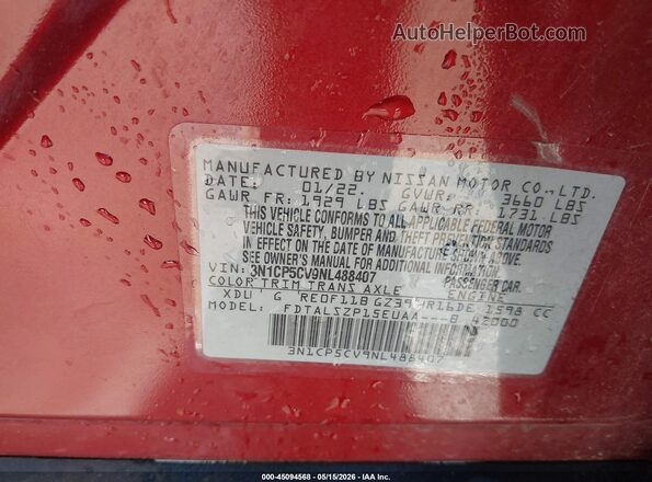 3N1CP5CV9NL488407 2022 NISSAN KICKS Красный Вид подкапотного пространства
