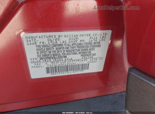 3N1CP5DV3LL525799 2020 NISSAN KICKS Red ძრავის განყოფილების ხედი