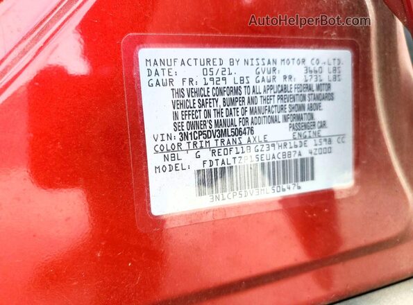 3N1CP5DV3ML506476 2021 NISSAN KICKS Бордовый 