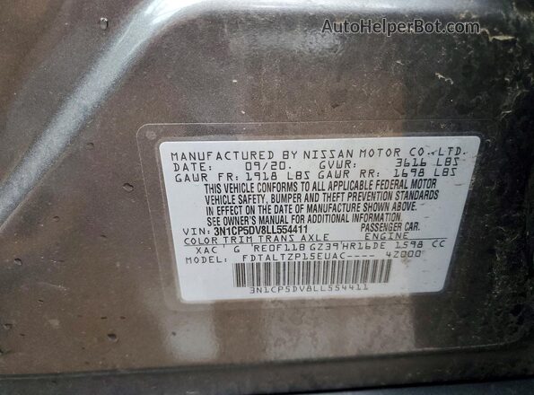 3N1CP5DV8LL554411 2020 NISSAN KICKS Gray ძრავის განყოფილების ხედი