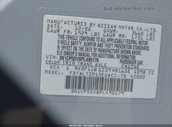 3N1CP5DV8PL490179 2023 NISSAN KICKS Silver ძრავის განყოფილების ხედი