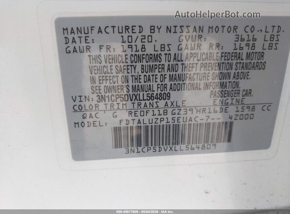 3N1CP5DVXLL564809 2020 NISSAN KICKS White Widok komory silnika