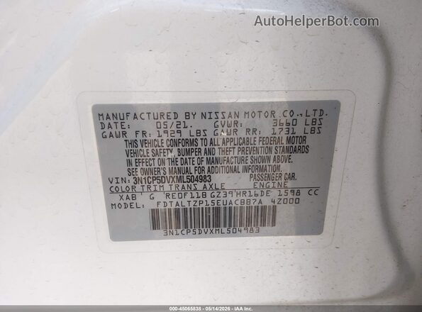 3N1CP5DVXML504983 2021 NISSAN KICKS White ძრავის განყოფილების ხედი