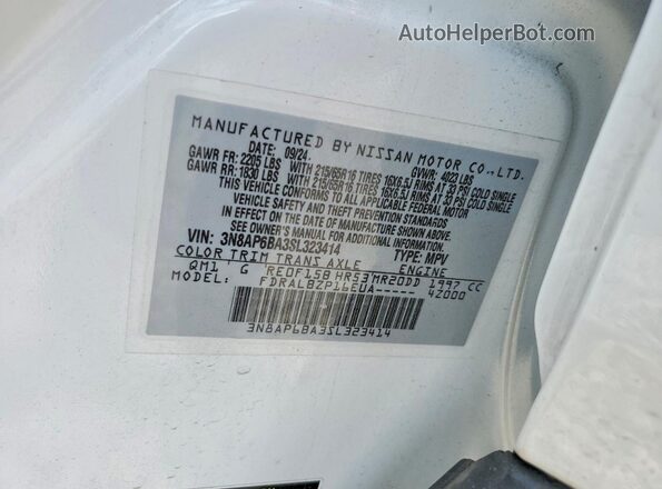 3N8AP6BA3SL323414 2025 NISSAN KICKS White 