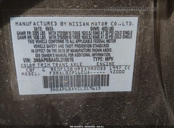 3N8AP6BA4SL319615 2025 NISSAN KICKS Gold Vista del compartimento del motor