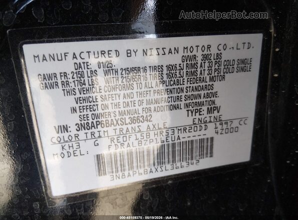 3N8AP6BAXSL366342 2025 NISSAN KICKS Black Vista del compartimento del motor