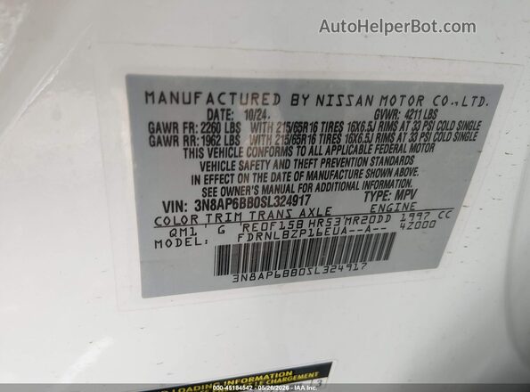 3N8AP6BB0SL324917 2025 NISSAN KICKS White Engine compartment view