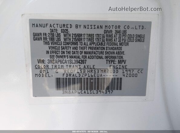 3N8AP6CA1SL394397 2025 NISSAN KICKS White 
