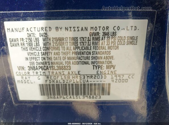 3N8AP6CA1SL398823 2025 NISSAN KICKS Blue Engine compartment view