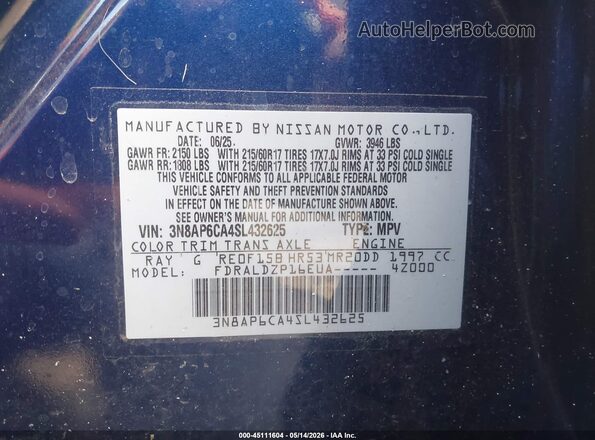 3N8AP6CA4SL432625 2025 NISSAN KICKS Blue 