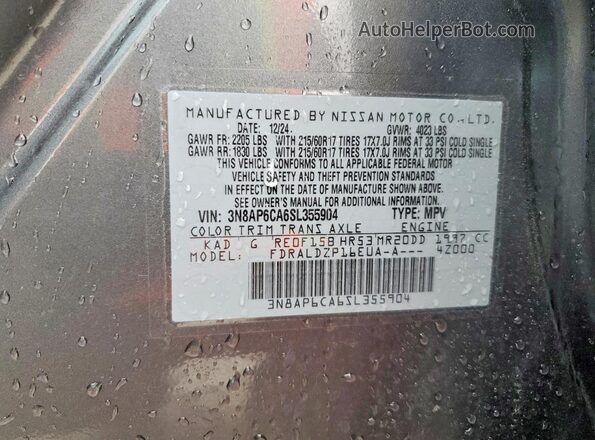3N8AP6CA6SL355904 2025 NISSAN KICKS Gray 
