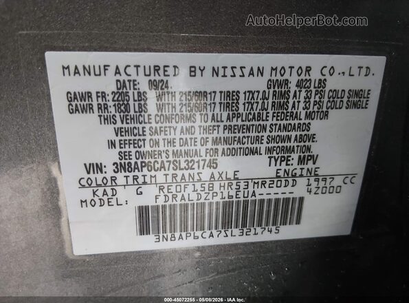 3N8AP6CA7SL321745 2025 NISSAN KICKS Gray Engine compartment view