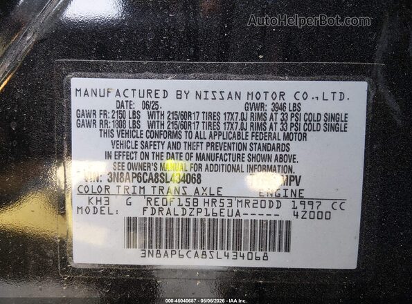 3N8AP6CA8SL434068 2025 NISSAN KICKS Black Vista del compartimento del motor