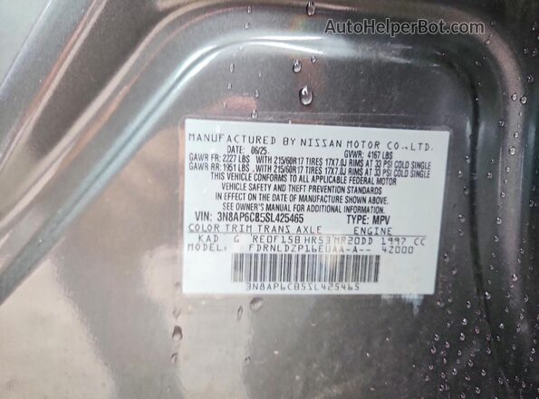 3N8AP6CB5SL425465 2025 NISSAN KICKS Gray VIN կոդի պիտակի տեսք