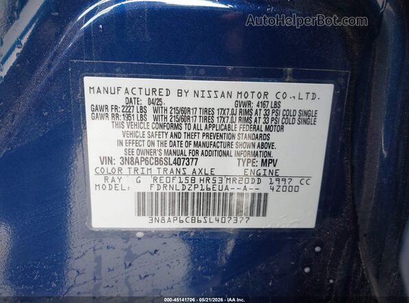 3N8AP6CB6SL407377 2025 NISSAN KICKS Blue 