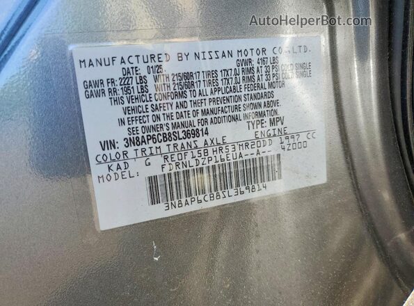 3N8AP6CB8SL369814 2025 NISSAN KICKS Gray Vista de la etiqueta del VIN