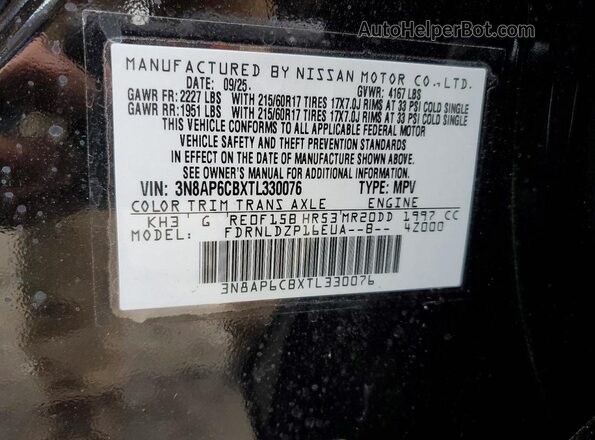 3N8AP6CBXTL330076 2026 NISSAN KICKS Black VIN sticker view