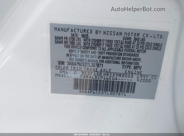 3N8AP6CE2TL307871 2026 NISSAN KICKS White Շարժիչի բաժամունքի տեսք