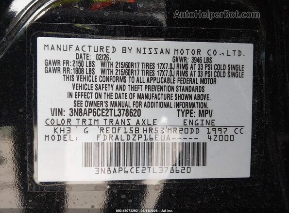 3N8AP6CE2TL378620 2026 NISSAN KICKS Black Widok komory silnika