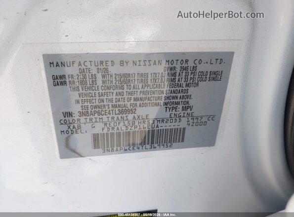 3N8AP6CE4TL369952 2026 NISSAN KICKS White 