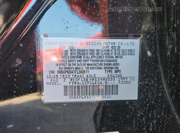 3N8AP6DA1TL360511 2026 NISSAN KICKS Black Widok naklejki z numerem VIN