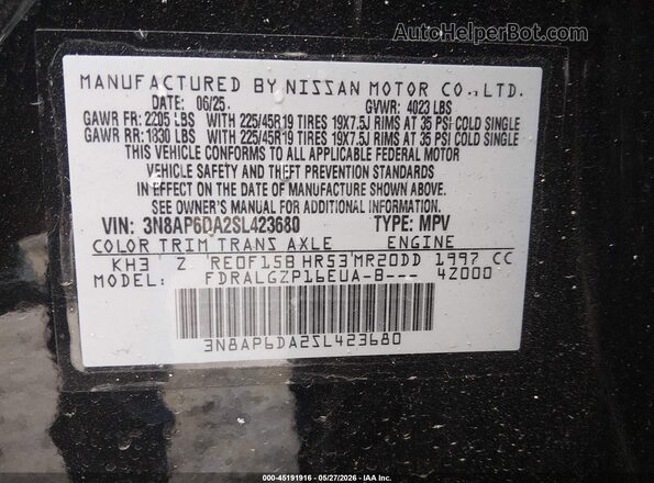 3N8AP6DA2SL423680 2025 NISSAN KICKS Black Вид підкапотного простору