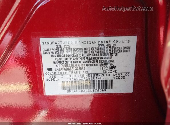 3N8AP6DA6SL378064 2025 NISSAN KICKS Red Widok komory silnika