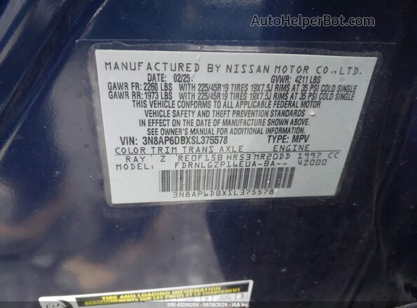 3N8AP6DBXSL375578 2025 NISSAN KICKS Blue ძრავის განყოფილების ხედი