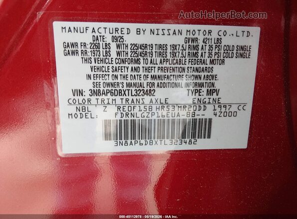 3N8AP6DBXTL323482 2026 NISSAN KICKS Red Widok komory silnika