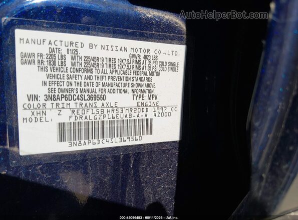 3N8AP6DC4SL369560 2025 NISSAN KICKS Dark Blue Widok komory silnika