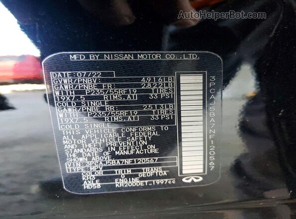 3PCAJ5BA7NF120567 2022 INFINITI QX50 Black Vista del compartimento del motor