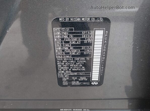 3PCAJ5BA9MF119211 2021 INFINITI QX50 Gray Engine compartment view