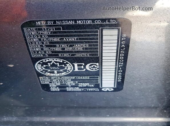 3PCAJ5BB0NF106602 2022 INFINITI QX50 Gray 
