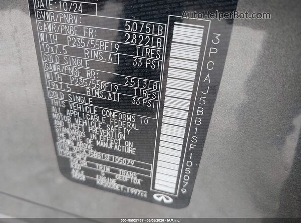 3PCAJ5BB1SF105079 2025 INFINITI QX50 Gray Engine compartment view