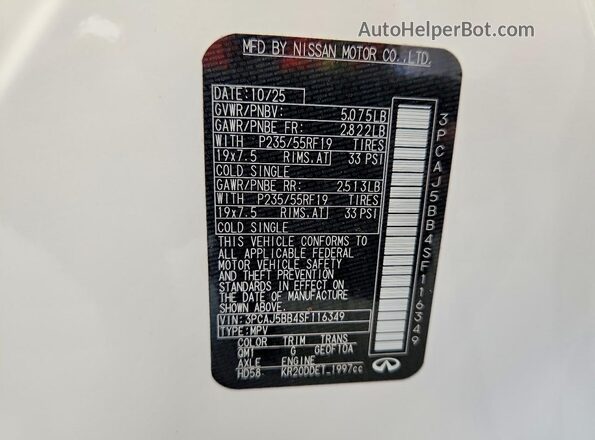 3PCAJ5BB4SF116349 2025 INFINITI QX50 White 