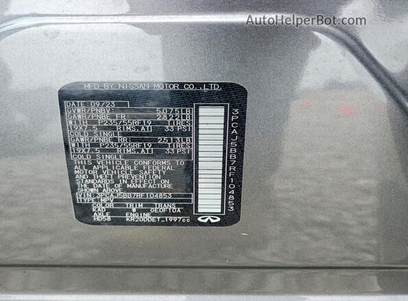 3PCAJ5BB7RF104853 2024 INFINITI QX50 Silver VIN կոդի պիտակի տեսք