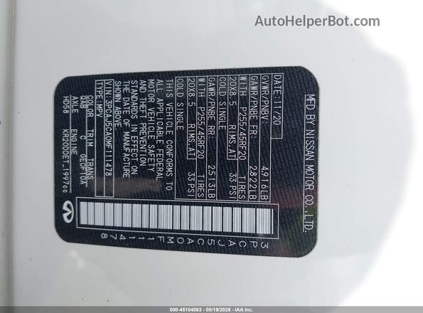 3PCAJ5CA0MF111478 2021 INFINITI QX50 White ძრავის განყოფილების ხედი