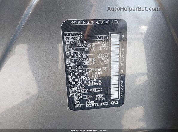 3PCAJ5JR1RF108623 2024 INFINITI QX55 Gray Engine compartment view